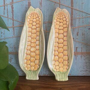 Vintage Gibson Corn on the Cob Serving Dishes Plates Holders Ceramic Set of 2